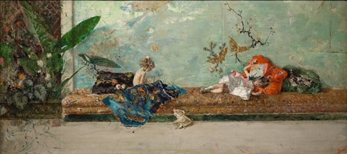Los hijos del pintor en el salón japonés