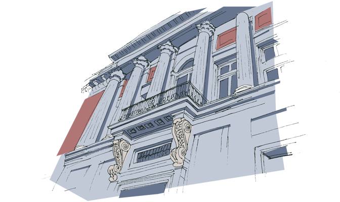 Columns and balcony